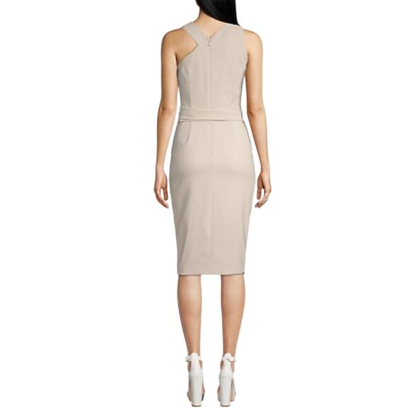 Lavish Alice Beige Halter Midi Dress w/ Obi Belt NWT Size 0 Wedding Guest - Picture 3 of 8